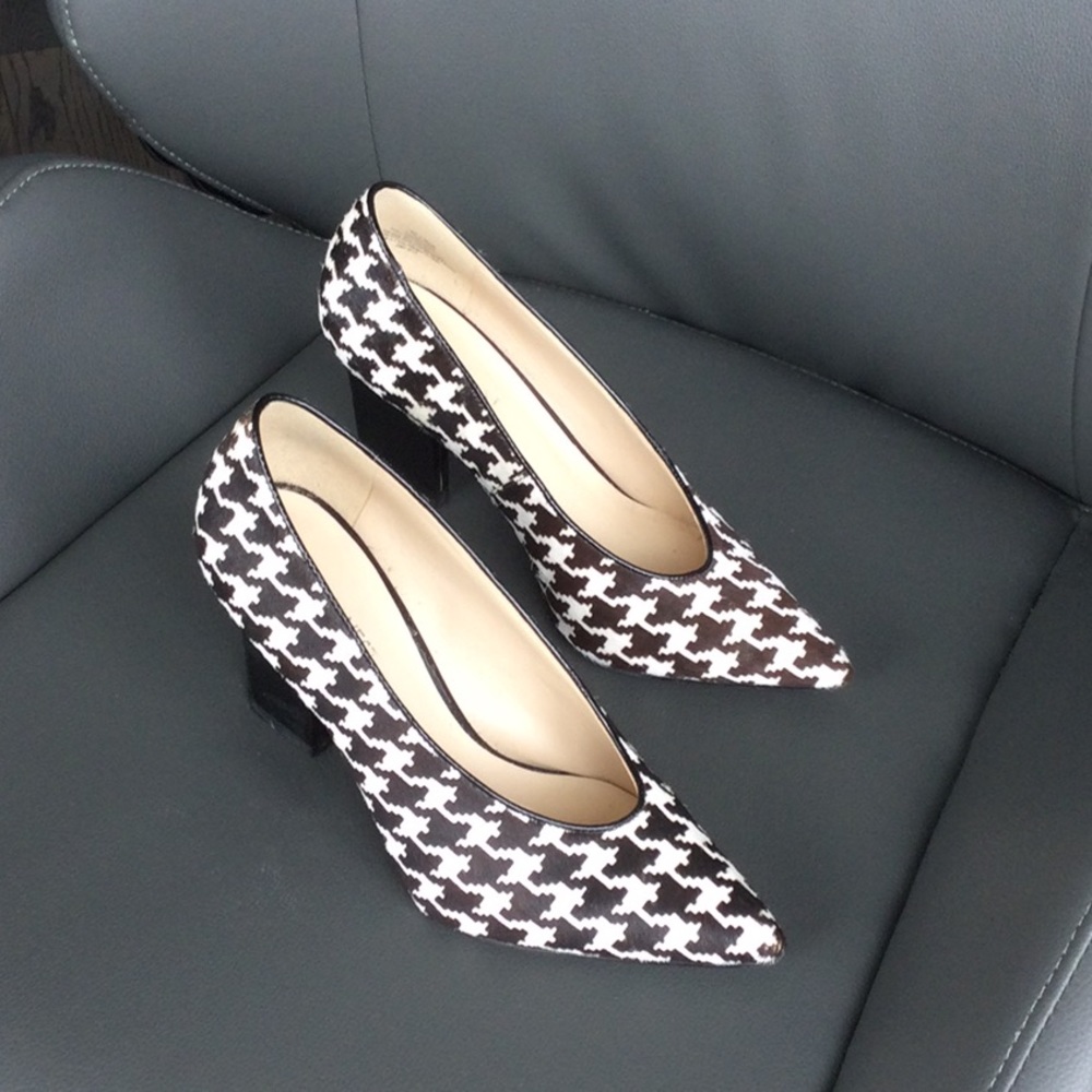 Nine west pony hair block heel pumps in herringbone pattern